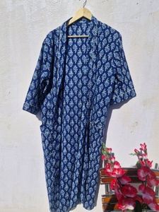 Indigo Floral Print Cotton Kimono <b>Robe</b> Women <b>Beach</b> Cover Up Lightweight Lounge Wear Bathrobe Casual Wrap Dress - Product Image 6