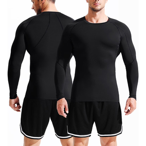 OEM Service Long Sleeve <b>Compression</b> <b>Shirt</b> Solid Black Quick Dry Sporty Fit O Neck Knitted Polyester Athletic Wear - Product Image 4