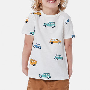Camiseta de Manga Corta con Cuello Redondo y Estampado de Coche de Dibujos Animados en Color Blanco, de Algodón Suave para Hombre y Niños, Precio de Fábrica, Tops Casuales de Verano para Niños - Product Image 1