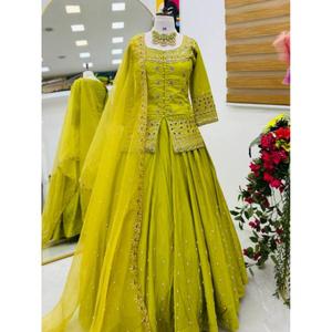 New Arrivals Latest Fashion Elegant Wedding <b>Party</b> Wear <b>Top</b> Lehenga Dupatta Set simmer silk - Product Image 1
