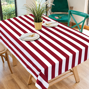 Modern Red and White Striped <b>Tablecloth</b> Square <b>Washable</b> Fabric Table Cover for Dining Room - Product Image 1