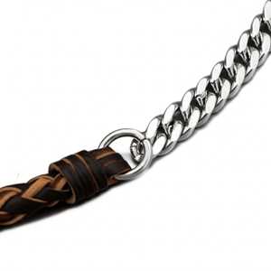 Pure <b>Titanium</b> Steel <b>Chain</b> with Brown and Black Beaded Rope Necklace for Men and Boys-17 Inch - Product Image 6