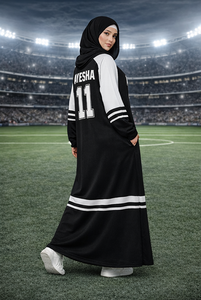 Abaya Deportiva Musulmana Personalizada, Estilo Árabe Dubai, para Fútbol, 2026, con Botones de Cuero, Diseño Turco con Bloques de Color, Tipo Cárdigan Largo - Product Image 3
