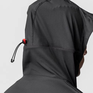 Men's Windproof Hooded Quarter-Zip Solid Color Black Polyester Shell with Zippered Pocket <b>Coach</b> Jacket For Online Sale - Product Image 5