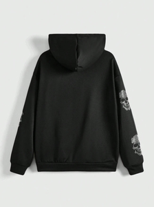 Unisex <b>Black</b> Hooded Zip-Up <b>Sweatshirt</b> with Solid Eco-Friendly Denim Fabric Oversized Winter Casual - Product Image 3