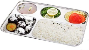 Thali rectangulaire en acier inoxydable fait main en Inde, cinq compartiments, pour le déjeuner et le dîner, article en gros, idéal pour les mariages et les fêtes. - Product Image 6