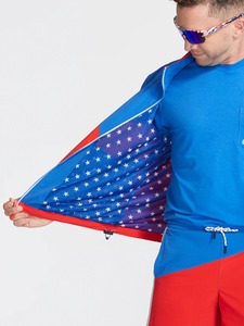 <b>Men's</b> Color Blocking Sporty Track <b>Jacket</b> Set Red Blue White <b>Summer</b> Quick Dry Woven Turn-Down Collar Full Sleeve Shorts Sets - Product Image 5