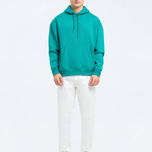 เสื้อฮู้ดผู้ชายสีเขียวอมฟ้า ผ้าฝ้าย ทรงปกติ สีพื้น สวมใส่สบาย มีกระเป๋า ดีไซน์ผ้าเฟรนช์เทอร์รี่ถัก สไตล์ฤดูใบไม้ร่วง - Product Image 1