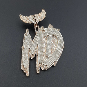 925 <b>Solid</b> Silver Full Iced Out Hip Hop Design Baugette VVS Moissanite Diamond <b>Name</b> Initial Number Letter Pendant Charm - Product Image 5