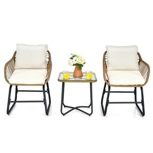 Ensemble bistrot de jardin 3 pièces avec 2 chaises en rotin et table basse carrée en verre - Product Image 5