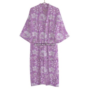 Hot Sale Cotton Night Wear Bath <b>Robe</b> Kimono Maxi Gown Hand Block Printed Floral Design Indian <b>Beach</b> Swim <b>Robe</b> Women's - Product Image 4