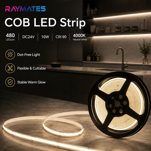 Bande LED COB Flexible 24V 480 LED/m Sans Points pour Décoration d'Armoires et de Cuisines 10W/m Vente en Gros Certifiée UL/ETL - Product Image 1