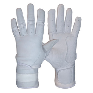 Gants de frappeur de baseball en cuir blanc intégral, respirants, doigts perforés, paume texturée pour une meilleure adhérence, sangle de poignet réglable, Velcro, XXL/XL - Product Image 1