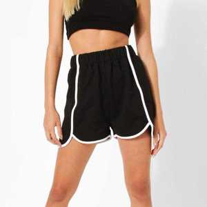 High Waist Black Yoga <b>Shorts</b> With Green Contrast Binding Quick Dry Spandex Polyester Elastic Waist <b>Women</b> Activewear - Product Image 2