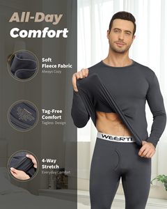 Essential Thermal <b>Underwear</b> for <b>Men</b> Winter <b>Long</b> Johns Set Fleece Lined Two Piece Base Layer Top and Bottom for Everyday Wear - Product Image 2