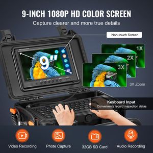 Telecamera per Ispezione Fognature Autolivellante da 165 Ft/50m con Trasmettitore 512Hz, Schermo da 9 Pollici, HD 1080P, Telecamera Industriale per Fognature e Tubature - Product Image 4