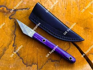 มีดอเนกประสงค์เหล็กดามัสกัสพรีเมียม คุณภาพสูง คมกริบ ใบมีดคงที่ ด้ามไม้ ขนาด 2 นิ้ว มีดคัตเตอร์ขนาดเล็กพกพาได้ตามกฎหมาย - Product Image 6