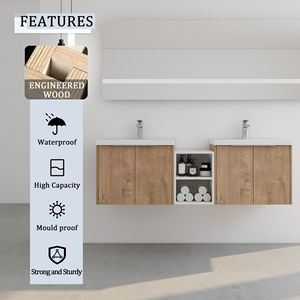 Meuble-lavabo de salle de bain à fermeture douce de 60 pouces avec lavabo intégré de 24 pouces, armoire combinée de 12 pouces et petites étagères de rangement (emballage KD) - Product Image 6