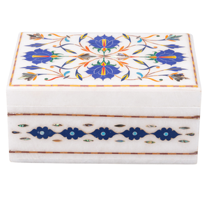 Cubierta de Mesa Rectangular de Mármol Blanco de Lujo con Incrustaciones Florales de Pietra Dura, Hecha a Mano - Product Image 3