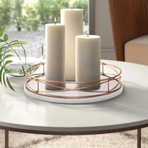 Plateau de service rond en métal avec cadre en cuivre, base blanche, design moderne pour table basse, usage décoratif, vente en gros depuis l'Inde - Product Image 4