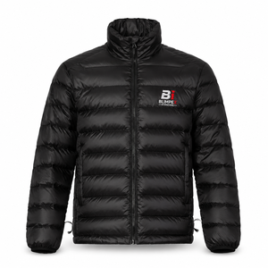 OEM Custom <b>Mens</b> <b>Black</b> Stand Collar Puffer Jacket Lightweight Quilted Winter Coat 3D Embroidered Logo Private Label - Product Image 2