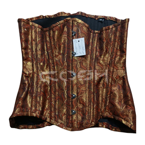 Corsé Premium de Brocado Marrón con Escote Bajo |   Corsé Jacquard Curvo Extremo para Entrenamiento de Cintura - Product Image 1