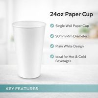Gobelets en papier biodégradables écologiques ProTakeOut 24 oz à paroi simple, blancs, anti-fuite, durables, avec rebord de 90 mm, lot de 500 (25/20) – Nouveauté !