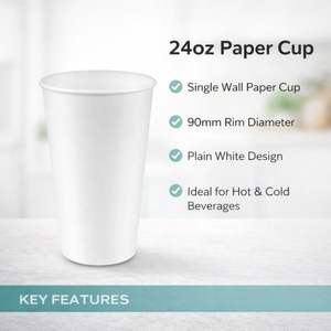 Gobelets en papier blanc à paroi simple ProTakeOut de 24 oz, bord de 90 mm, paquet de 500 (25/20), gobelets jetables pour boissons chaudes, café/thé/cacao - Product Image 4