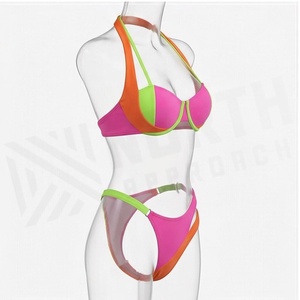 Ensemble de yoga 2 pièces imprimé papillon bleu avec finition dorée, body à col en V profond et jupe portefeuille longueur genou - Product Image 3