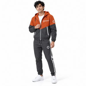 Ensemble de survêtement coupe-vent respirant et écologique pour homme – Veste légère à capuche et pantalon de jogging zippé – Vêtements de sport en gros - Product Image 1