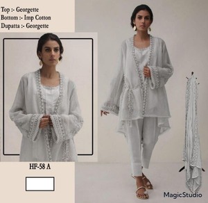 Haut élégant en georgette lourde avec bas en coton importé et organza Dupatta | Tailles XL (42) et XXL (44) -Parfait pour toute occasion - Product Image 1