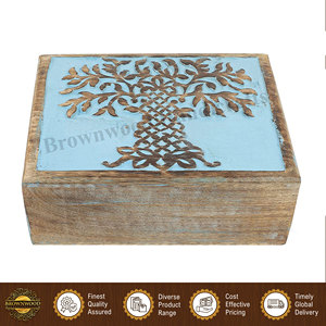 Caja de Madera de Mango Azul Quemado Tallada a Mano con Diseño Elegante y Tema Floral de Artesanos Indios para Almacenamiento, Venta al Por Mayor - Product Image 4