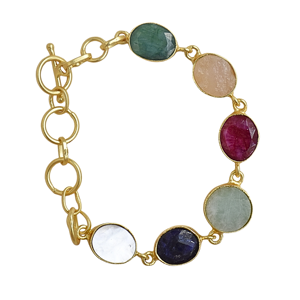 Laxmi Jewellers Cute High-quality <b>Gold</b> Plated Brass <b>Beaded</b> Chain <b>Bracelet</b> Multi Color Freshwater Quartz Stones Bohemia Unisex - Product Image 1