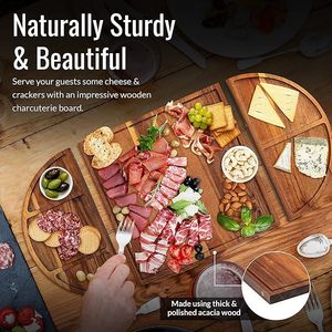 Ensemble de planche à fromage et charcuterie en bois d'acacia extra large 26x13-Plateau de service magnétique unique en 3 parties avec outils à fromage de qualité supérieure - Product Image 6