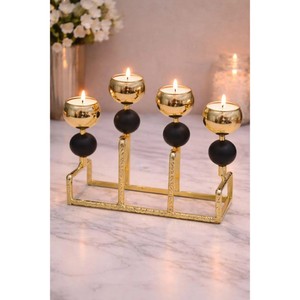 Candelabro Cuadrado Dorado Más Vendido con Esferas Negras para Decoración del Hogar y Bodas - Product Image 1
