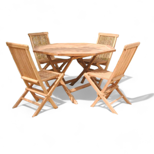 Outdoor Teak Garden Set <b>Round</b> <b>Table</b> Set Wooden <b>Patio</b> Furniture 4 Chairs for Balcony Yard Hotel - Product Image 1
