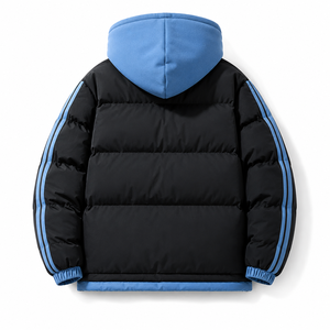 Men's Reversible Hooded Puffer Jacket Color Blocking Casual Winter <b>Coat</b> Thick Polyester Wadding <b>Zipper</b> Closure Loose Fit - Product Image 4