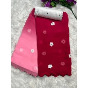 TREANDING BLOOMING GEORGETTE EMBROIDERY MIRROR WORK SAREE WITH UNSTITCHED BLOUSE PINK - Product Image 1