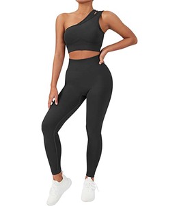 Conjunto de yoga de un solo hombro para mujer, leggings de cintura alta, sujetador deportivo sin costuras, ropa deportiva para entrenamiento y fitness - Product Image 3