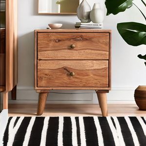 Solid Wood Handcrafted 2 Drawer Bedside <b>Table</b> Wooden Leg Nightstand Bedroom <b>Storage</b> <b>Side</b> <b>Table</b> - Product Image 1