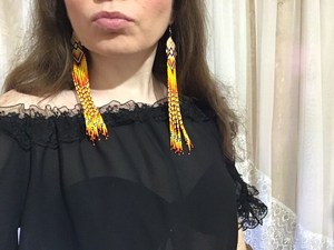 Pendientes de cuentas en OFERTA, pendientes largos color naranja, pendientes extra largos, pendientes con flecos, pendientes estilo boho PARA BODA, ANIVERSARIO - Product Image 5