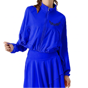 Women's Pink Full Sleeve Zipper <b>Jacket</b> With Logo Embroidery Stand Collar Breathable Polyester - Product Image 5