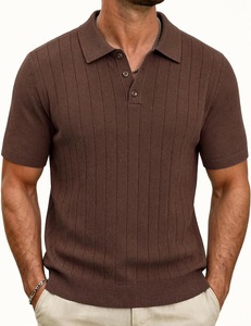 Suéter Polo de Punto Morado al por Mayor para Hombre, Manga Corta, Cuello Acanalado, Ligero, Informal, OEM ODM, Ropa Personalizada - Product Image 1