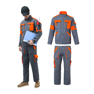 Vêtements de travail pour hommes, uniforme gris avec bordure orange, haute visibilité, plusieurs poches, usage industriel - Product Image 1