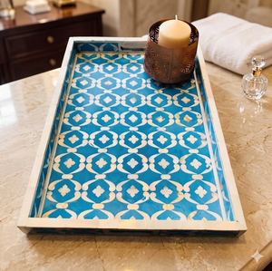 La mejor bandeja de Incrustaciones de nácar elegante y única hecha a mano de La India Bandeja de servicio elegante y única con diseño de hueso - Product Image 1