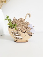 Porte-carte cadeau pour la fête des mères, découpe laser SVG, design parapluie, pot de fleurs en bois moderne Delarchi, décoration pour la maison et le bureau, modèle HT36