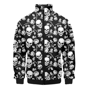 Men's <b>Gothic</b> Skull Rose Bomber <b>Jacket</b> Motorcycle Stand Collar Zipper Closure Polyester Regular Fit Windproof Belt Winter Wear - Product Image 1