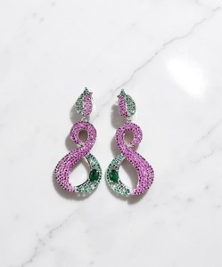 Elegantes Pendientes Largos Geométricos de Moda con Micro Pavé de Circonitas Cúbicas en Rosa y Verde, Diseño Infinito, Venta al por Mayor, Joyería para Fiesta, Regalo para Mujer - Product Image 1