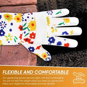 Guantes de Jardinería de Manga Larga para Mujer, Resistentes a Espinas, de Piel de Cabra, con Estampado Floral, Guantes de Jardín con Pantalla Táctil para Podar Rosas - Product Image 3
