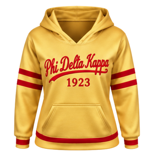 PDK Gold <b>Hoodie</b> <b>Women</b> <b>Red</b> Block Letters 1923 Striped Sleeve Pullover Sweatshirt Hood Ribbed Cuff Sorority Apparel - Product Image 3